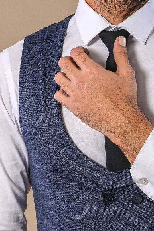 Conjunto Pantalón Chaleco Azul Cruzado Estampado - Wessi