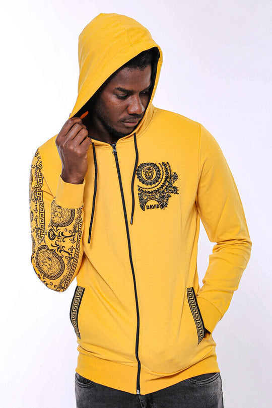 Sweat Jaune Zippé à Capuche à Motifs - Wessi