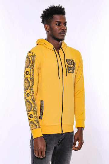 Sweat Jaune Zippé à Capuche à Motifs - Wessi