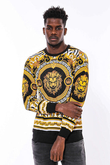 Patterned Slim Fit Yellow Black Men's Sweatshirt - Wessi