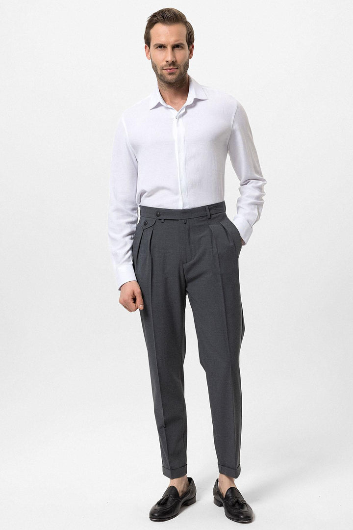 Men's Grey Pleated High-Waisted  Pants - Wessi