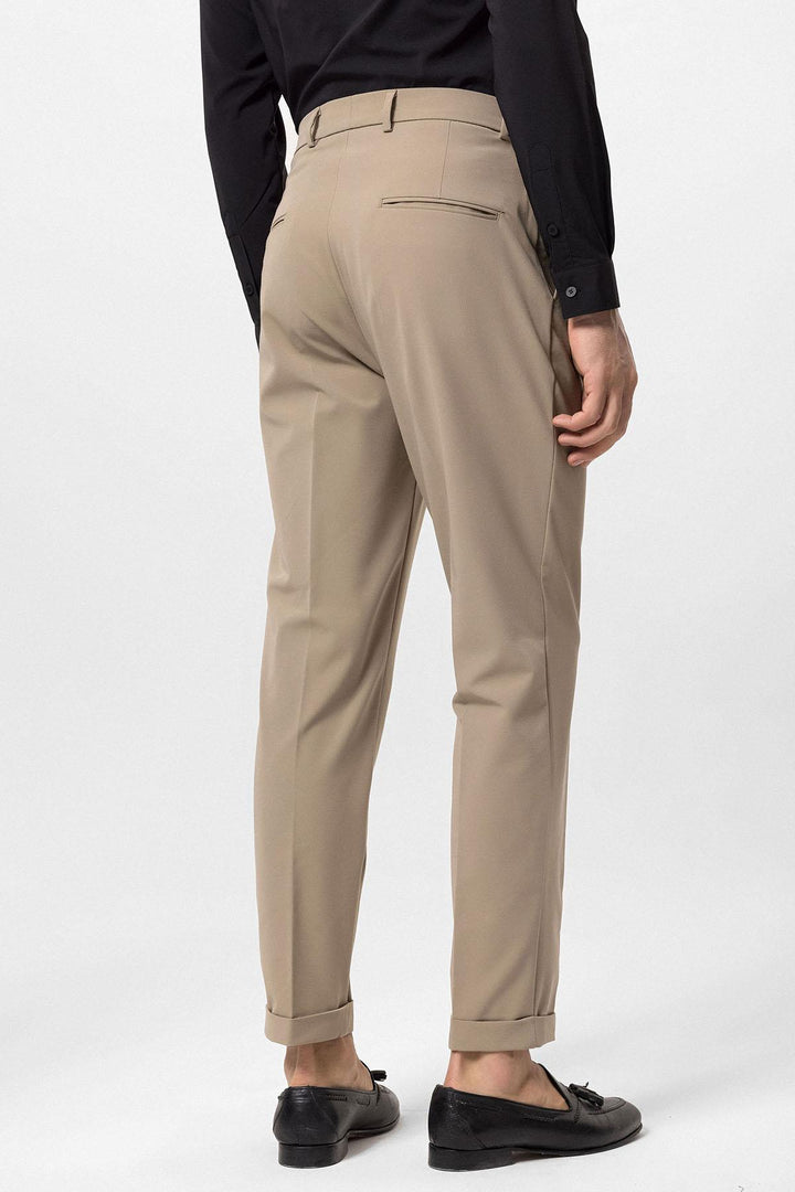Men's Beige Pleated High-Waisted  Pants - Wessi