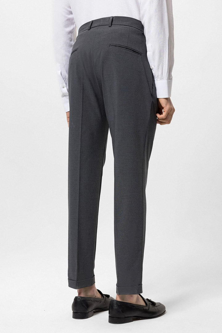Men's Grey Pleated High-Waisted  Pants - Wessi
