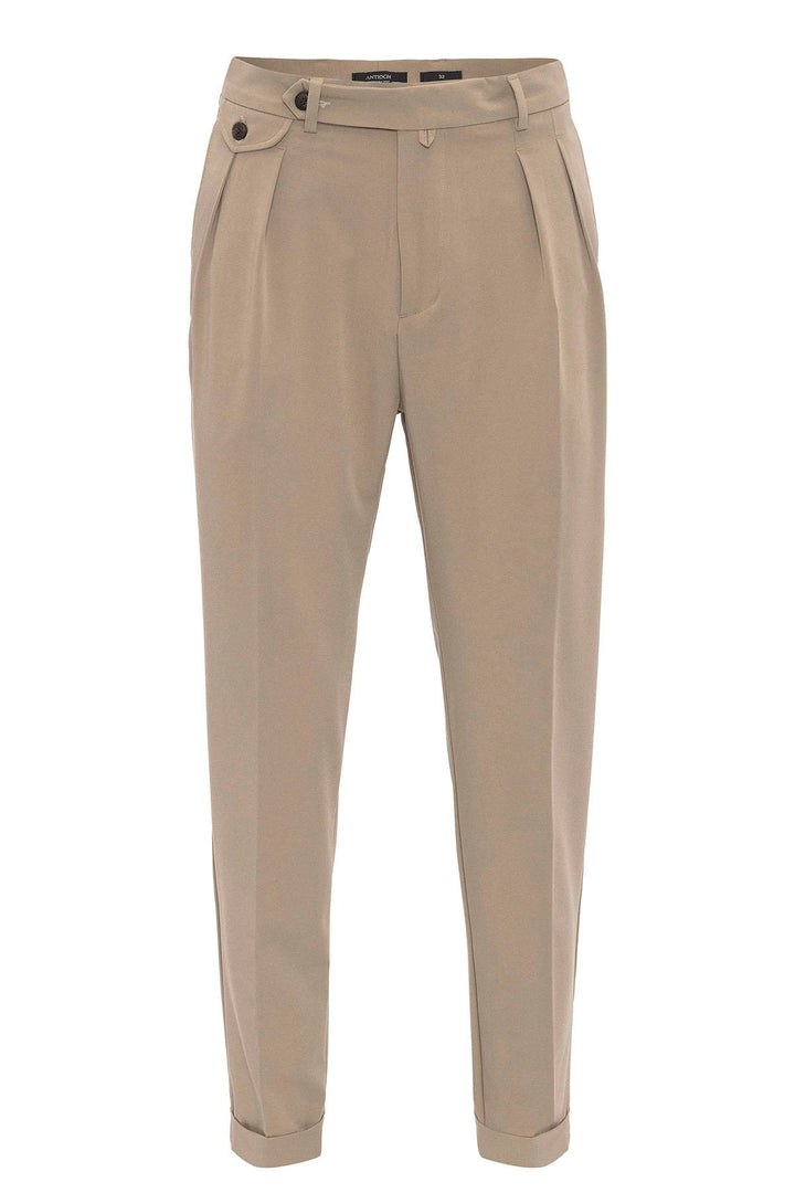 Men's Beige Pleated High-Waisted  Pants - Wessi