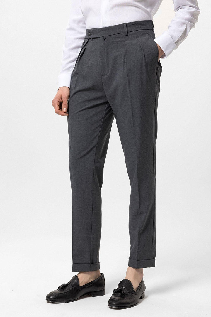Men's Grey Pleated High-Waisted  Pants - Wessi