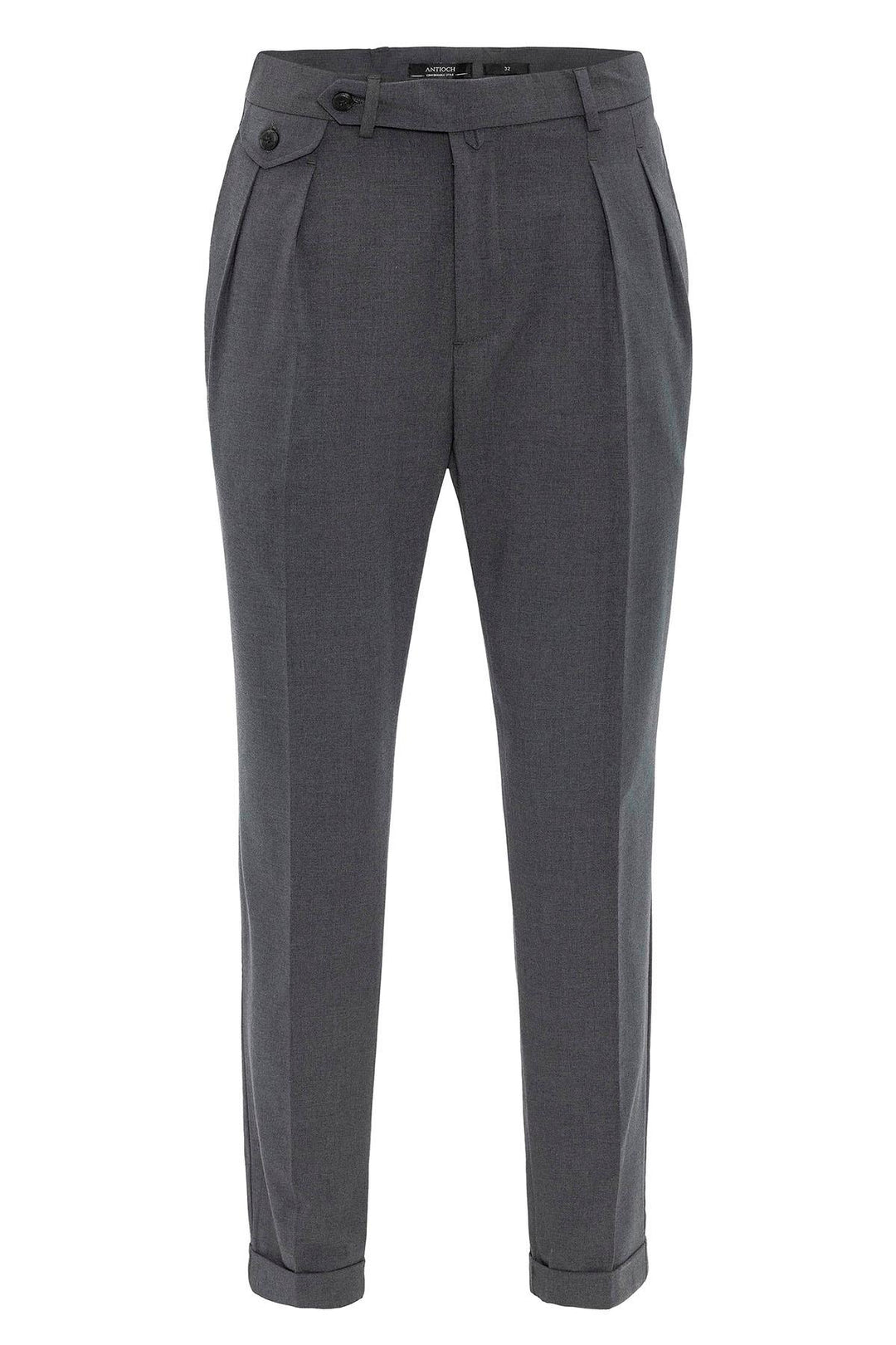 Men's Grey Pleated High-Waisted  Pants - Wessi