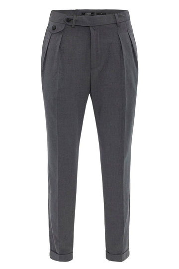 Men's Grey Pleated High-Waisted  Pants - Wessi