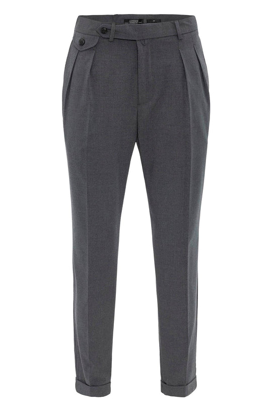 Men's Grey Pleated High-Waisted  Pants - Wessi