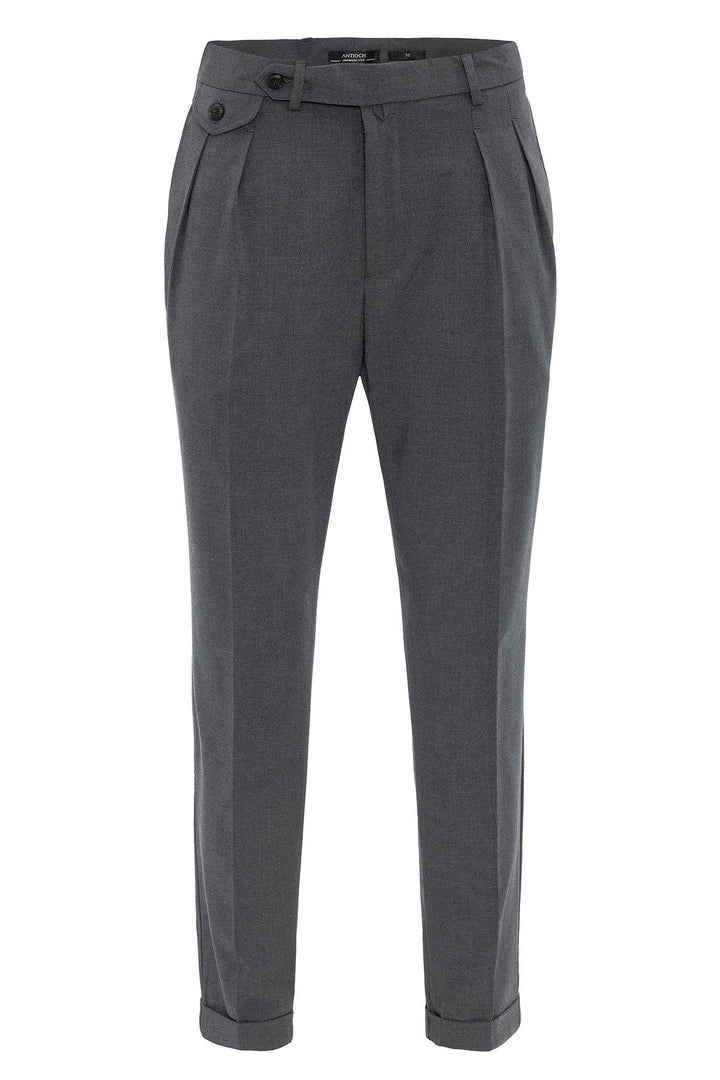 Men's Grey Pleated High-Waisted  Pants - Wessi