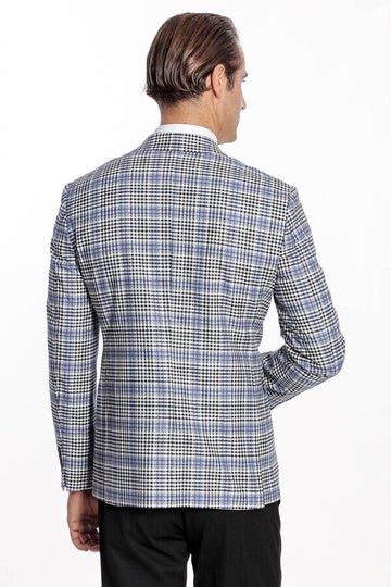 Blazer da uomo nero blu slim fit scozzese - Wessi