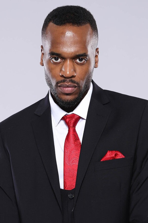 بدلة رجالية مكونة من ثلاث قطع باللون الأسود - ويسي