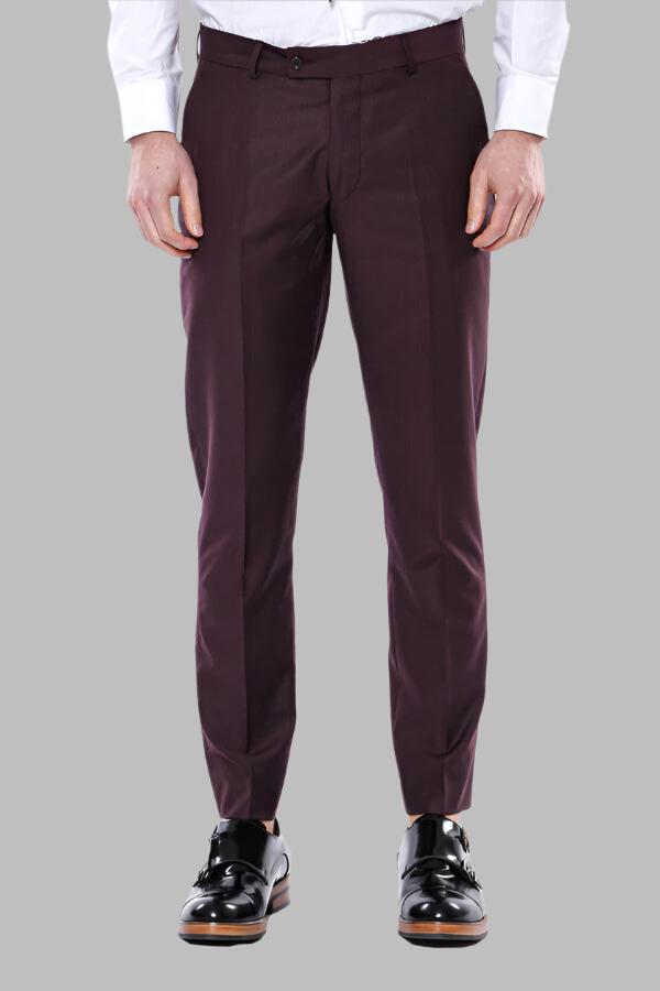 Plain Burgundy Men Trousers - Wessi