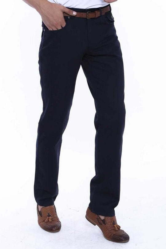 Pantalon Homme Bleu Marine Uni en Daim avec Poches à Rabat en Coton - Wessi