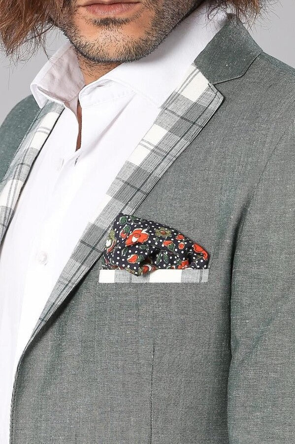 Blazer in lino da uomo scozzese con tasca e colletto - Wessi