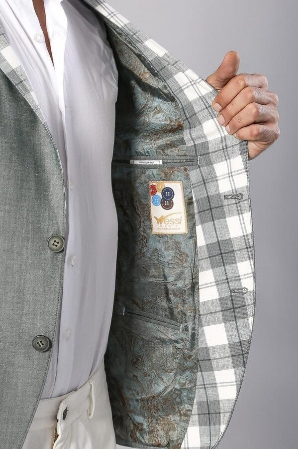 Blazer in lino da uomo scozzese con tasca e colletto - Wessi