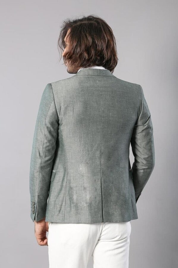 Blazer in lino da uomo scozzese con tasca e colletto - Wessi