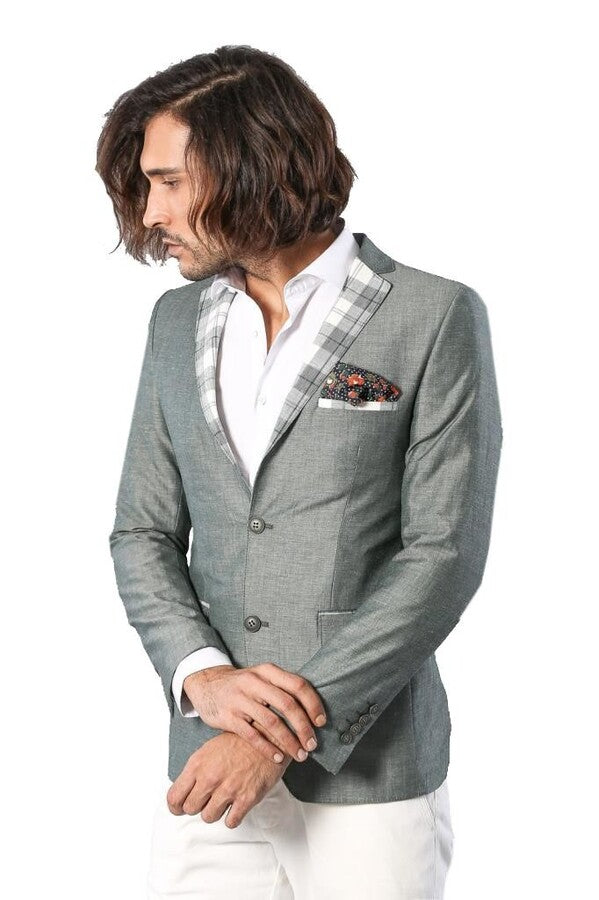 Blazer in lino da uomo scozzese con tasca e colletto - Wessi