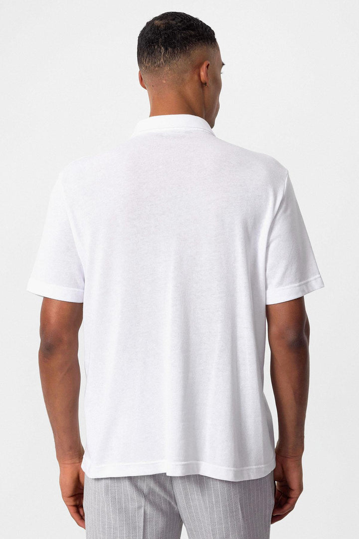 Men's White Polo Neck Zippered  T-Shirt - Wessi