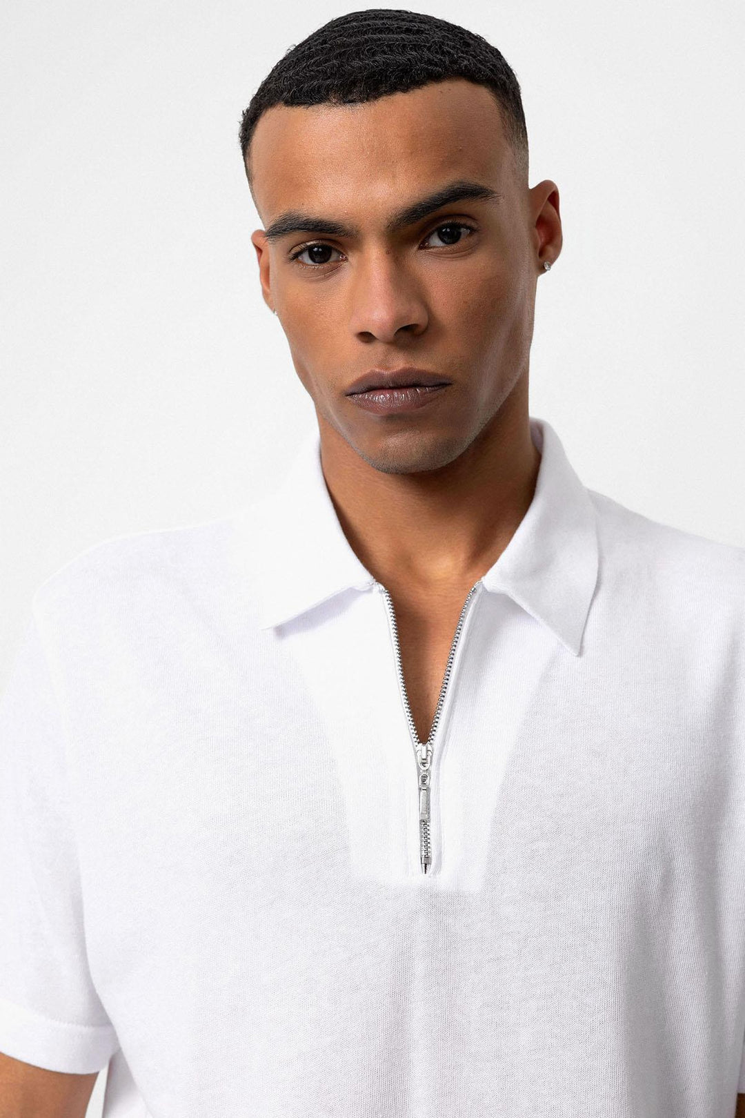 Men's White Polo Neck Zippered  T-Shirt - Wessi