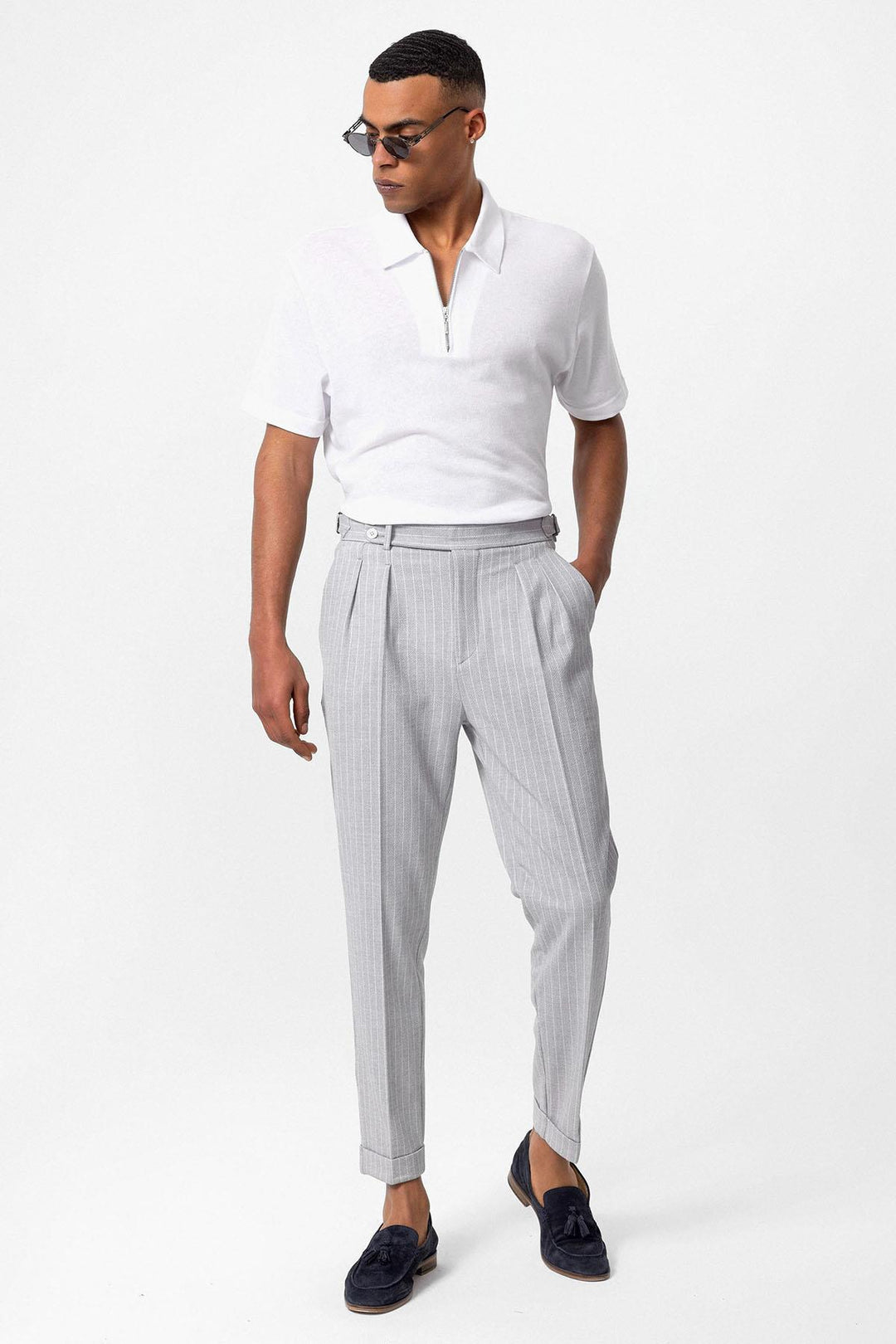 Men's White Polo Neck Zippered  T-Shirt - Wessi