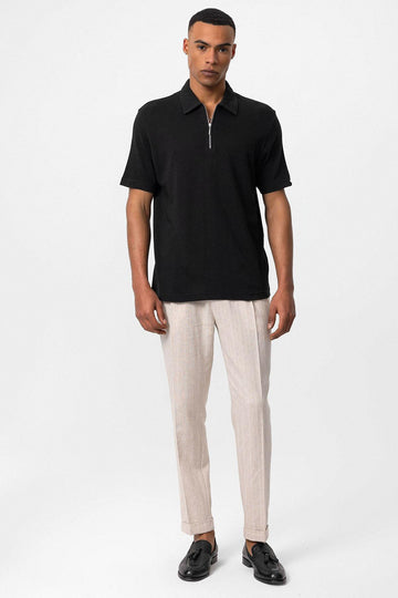 T-Shirt Zippé Col Polo Noir Homme - Wessi
