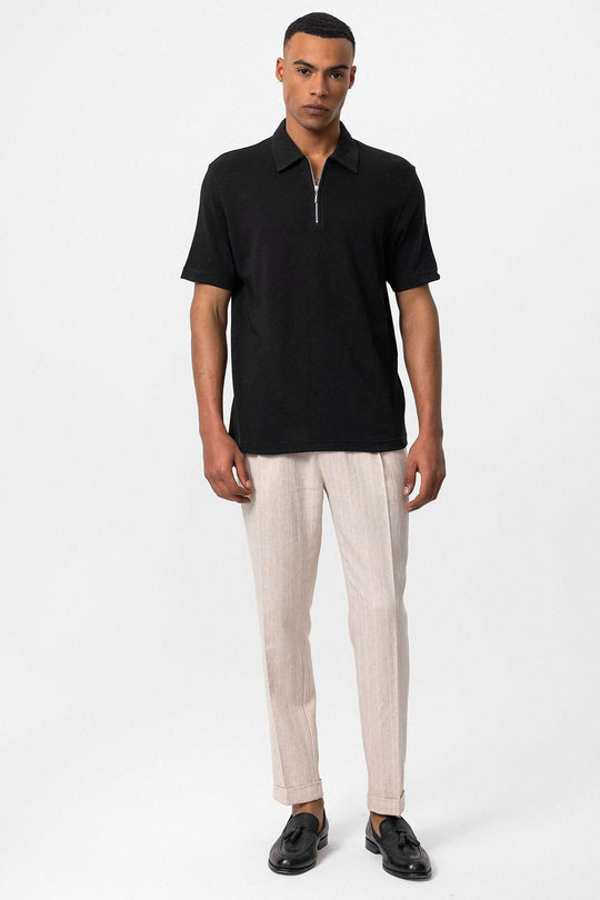 T-Shirt Zippé Col Polo Noir Homme - Wessi