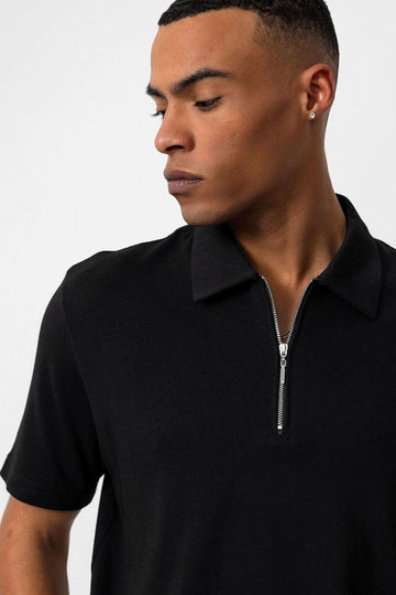 T-Shirt Zippé Col Polo Noir Homme - Wessi