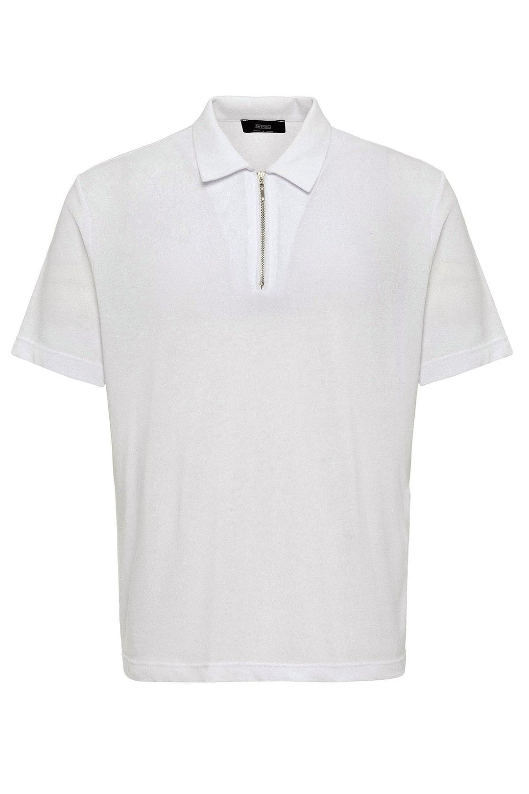 Men's White Polo Neck Zippered  T-Shirt - Wessi