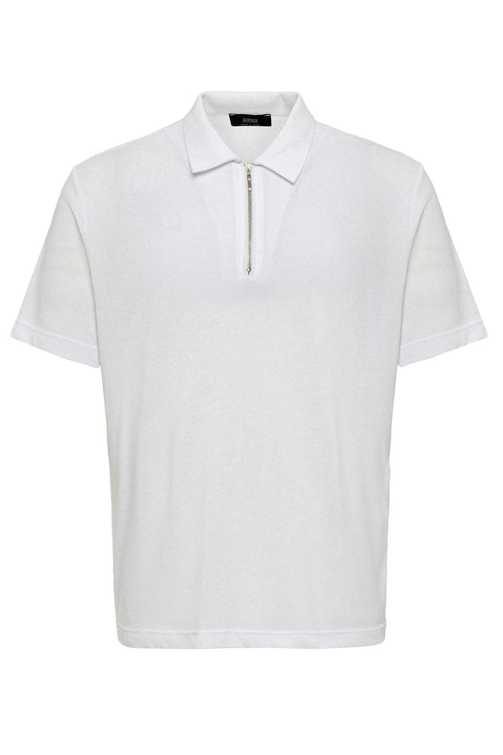 Men's White Polo Neck Zippered  T-Shirt - Wessi