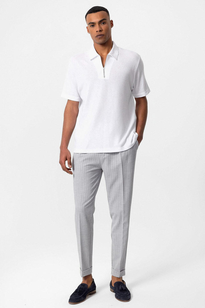 Men's White Polo Neck Zippered  T-Shirt - Wessi