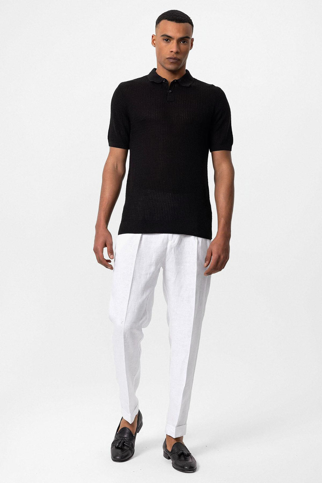 Men's Black Polo Collar Knit T-Shirt - Wessi