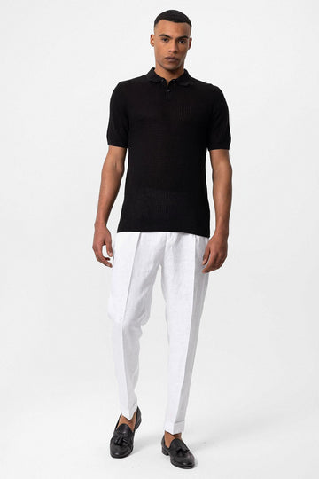 Men's Black Polo Collar Knit T-Shirt - Wessi