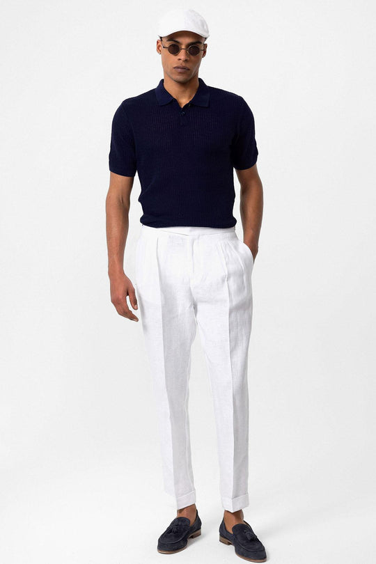 Мужская темно-синяя вязаная футболка с воротником поло - Wessi