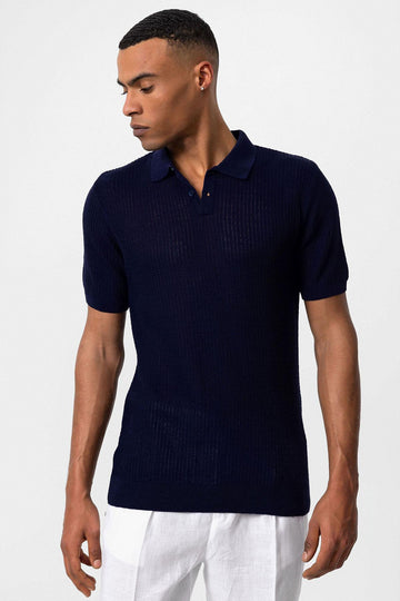 Мужская темно-синяя вязаная футболка с воротником поло - Wessi