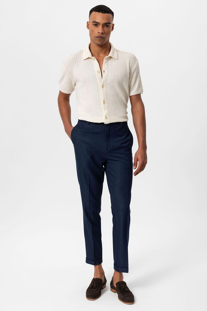 Men's Ecru Polo Collar Knit Short-Sleeve Shirt - Wessi