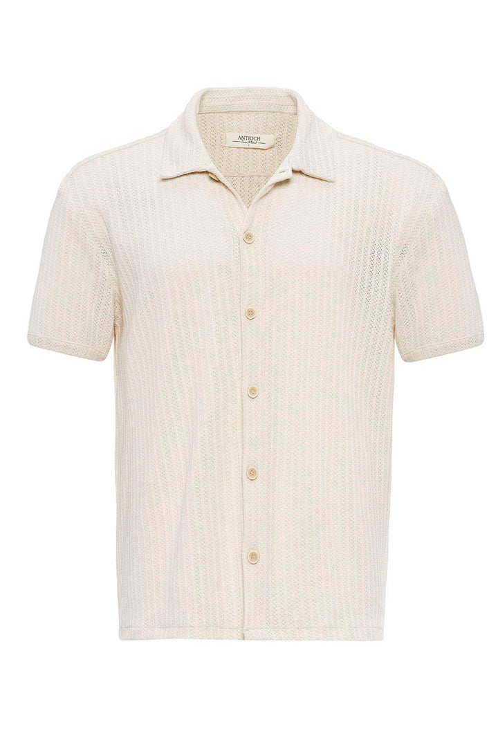 Men's Ecru Polo Collar Knit Short-Sleeve Shirt - Wessi