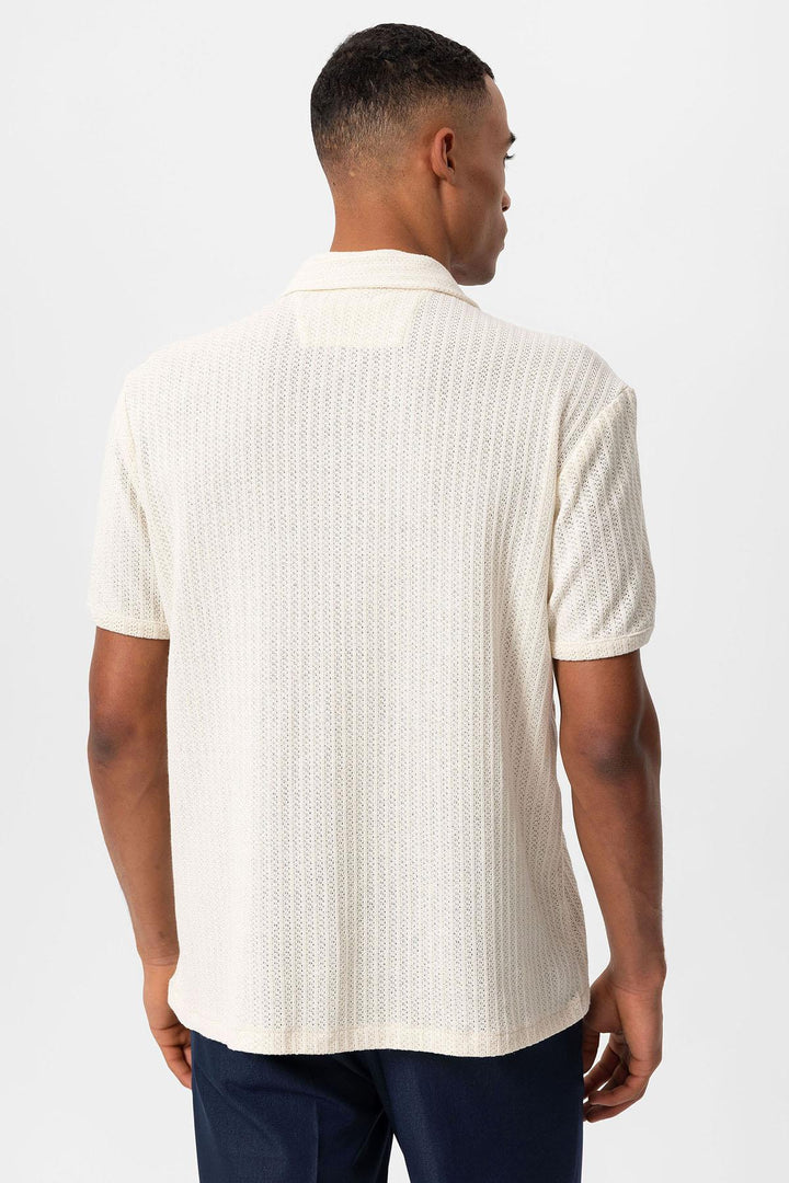 Men's Ecru Polo Collar Knit Short-Sleeve Shirt - Wessi