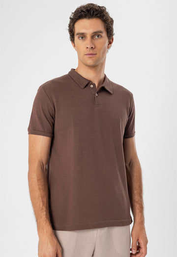 T-Shirt Slim Fit Col Polo Homme Marron - Wessi