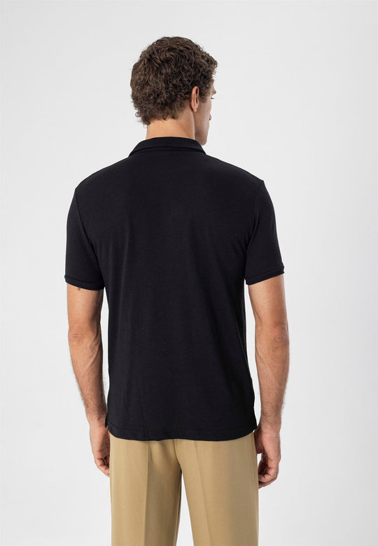 T-Shirt Homme Noir Coupe Slim Col Polo - Wessi