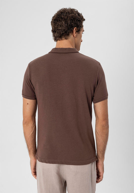 T-Shirt Slim Fit Col Polo Homme Marron - Wessi