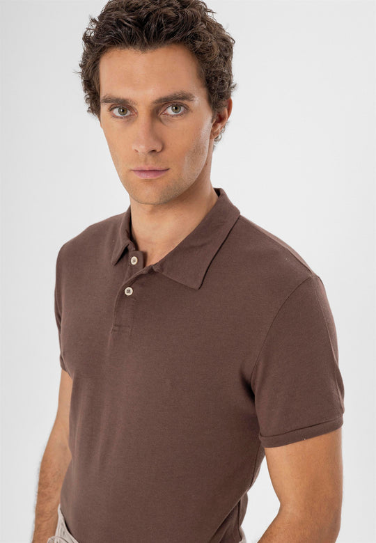 T-Shirt Slim Fit Col Polo Homme Marron - Wessi