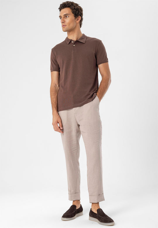 T-Shirt Slim Fit Col Polo Homme Marron - Wessi