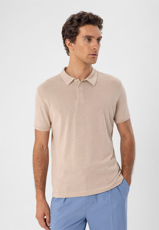 T-Shirt Slim Col Polo Homme Beige - Wessi