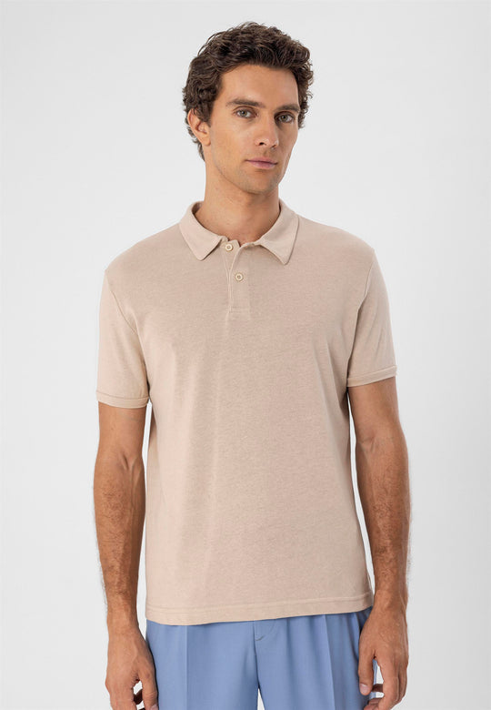 T-Shirt Slim Col Polo Homme Beige - Wessi