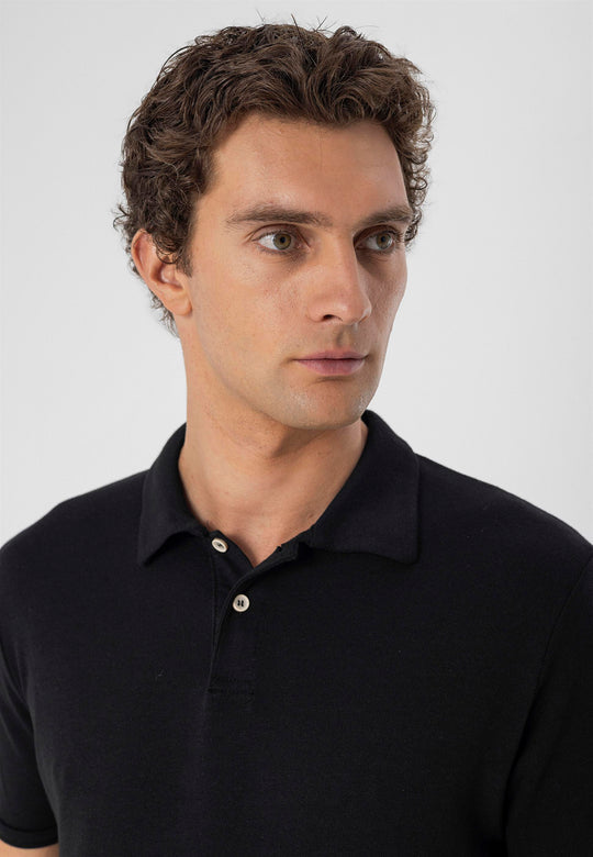 T-Shirt Homme Noir Coupe Slim Col Polo - Wessi