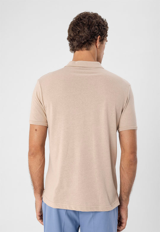 T-Shirt Slim Col Polo Homme Beige - Wessi