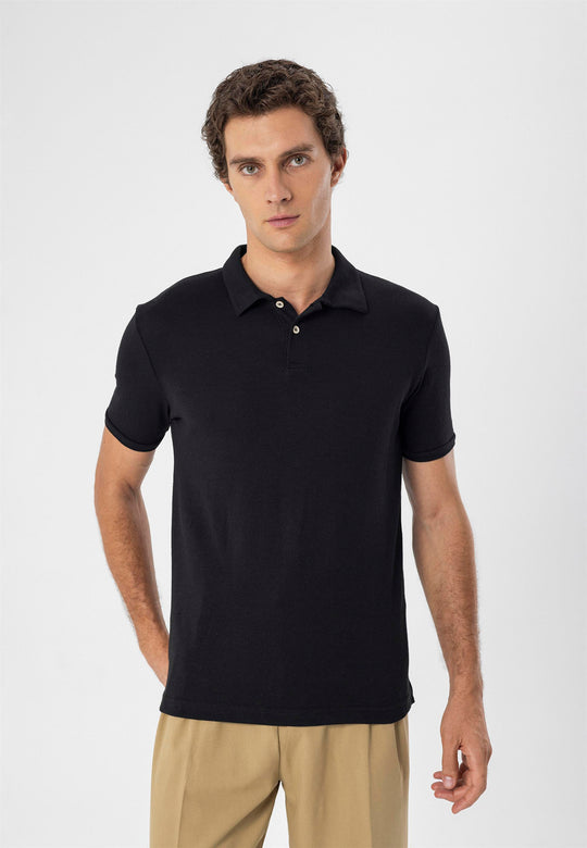 T-Shirt Homme Noir Coupe Slim Col Polo - Wessi