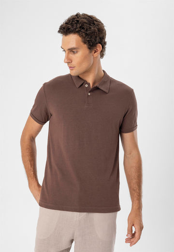 T-Shirt Slim Fit Col Polo Homme Marron - Wessi