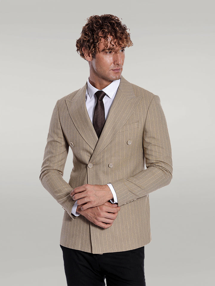 Blazer da uomo color crema a doppio petto a righe - Wessi