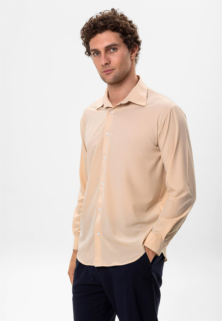 Men's Beige Comfortable Fit  Shirt - Wessi
